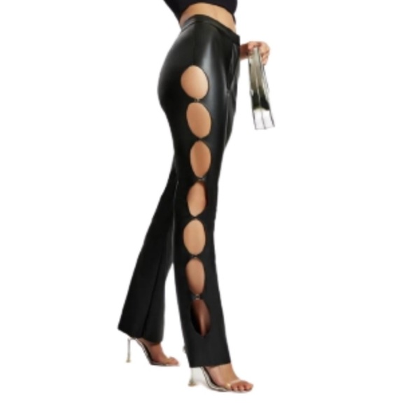 Meshki Alexa cut out side faux leather high waisted pant color black size xxs - Picture 1 of 12